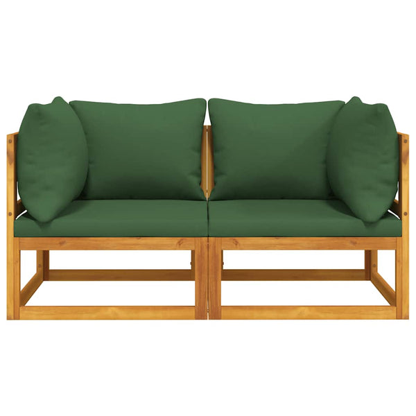 Modulare Ecksofas, 2er-Set, Akazie, Grüne Kissen