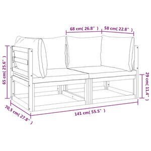 Modulare Ecksofas, 2er-Set, Akazie, Grüne Kissen