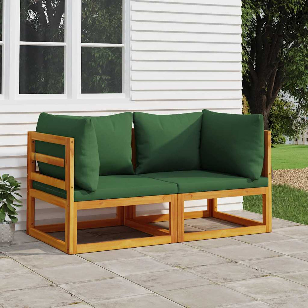 Modulare Ecksofas, 2er-Set, Akazie, Grüne Kissen