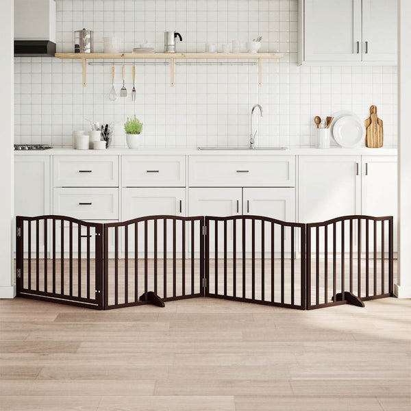 Faltbares Hundetor mit Tür, 320cm, Braun/Eiche