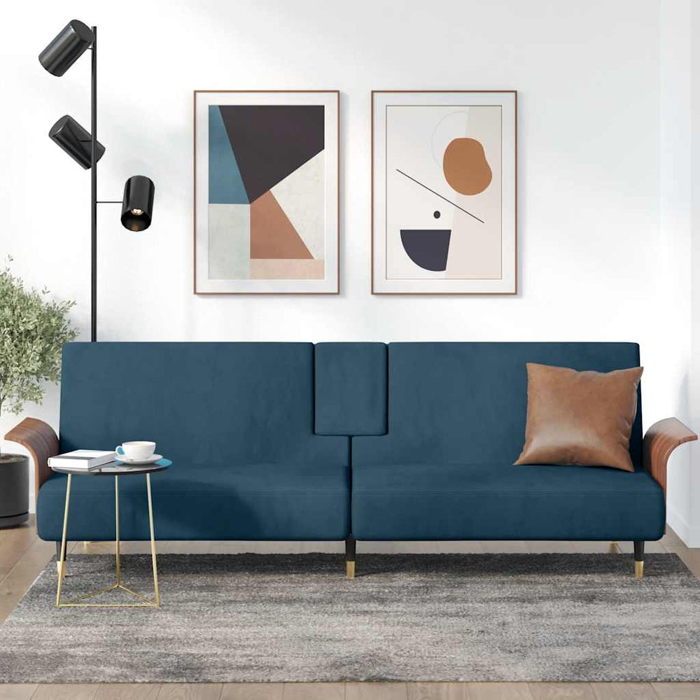 vidaXL Canapé-lit avec porte-gobelets Velours bleu