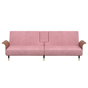 vidaXL Canapé-lit avec porte-gobelets Velours rose