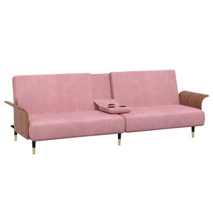 vidaXL Canapé-lit avec porte-gobelets Velours rose