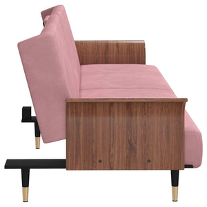 vidaXL Canapé-lit avec porte-gobelets Velours rose