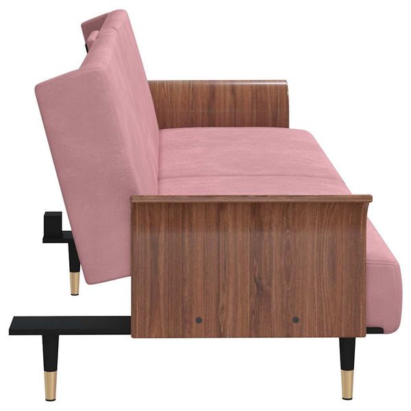 vidaXL Canapé-lit avec porte-gobelets Velours rose