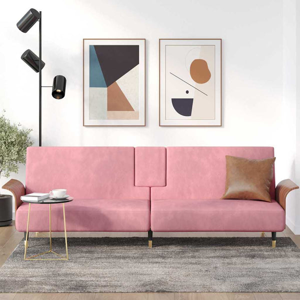 vidaXL Canapé-lit avec porte-gobelets Velours rose