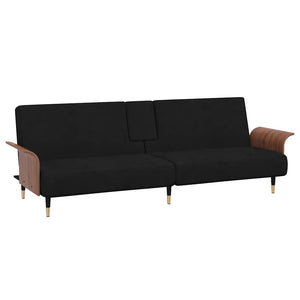 Schlafsofa Schwarz Samt mit Getränkehaltern