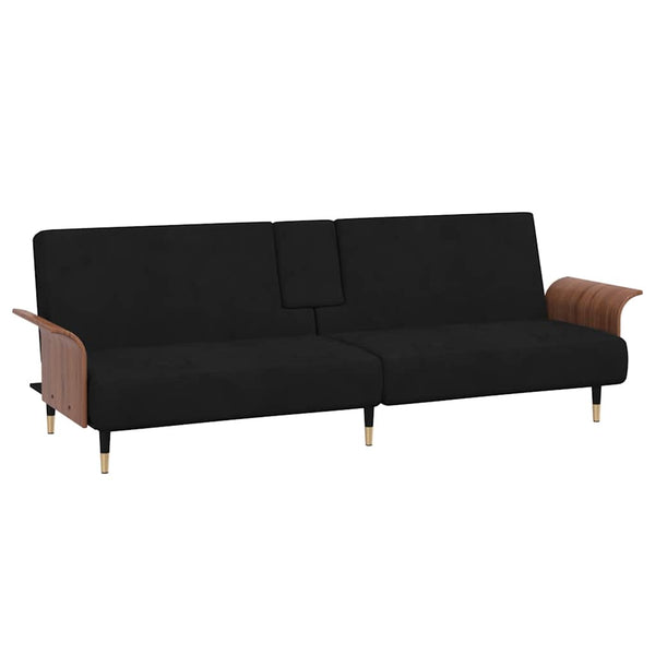 Schlafsofa Schwarz Samt mit Getränkehaltern