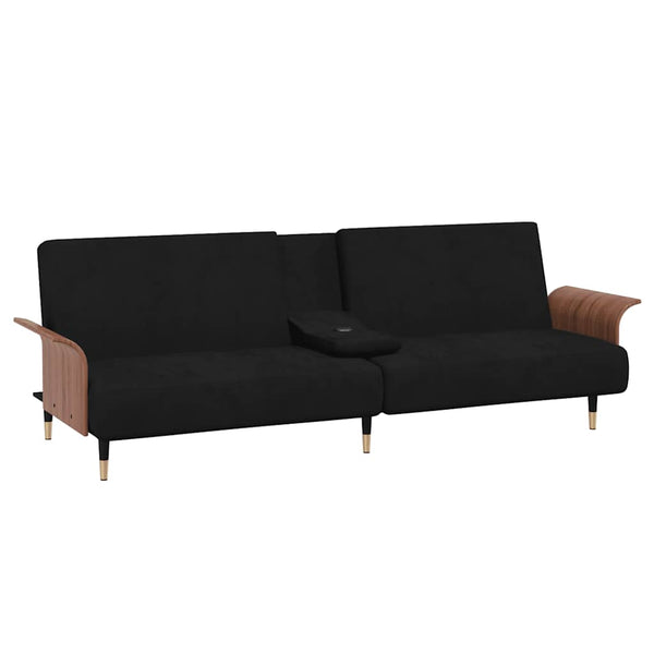 Schlafsofa Schwarz Samt mit Getränkehaltern