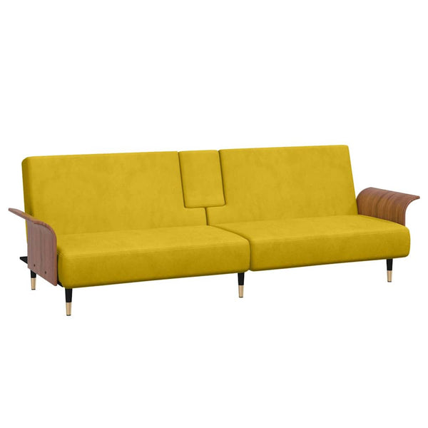 Gelbes Samt Schlafsofa mit Getränkehaltern