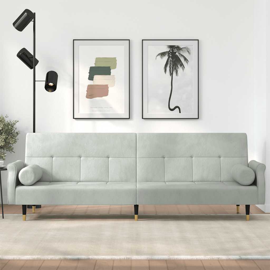 Schlafsofa Hellgrau Samt mit Kissen