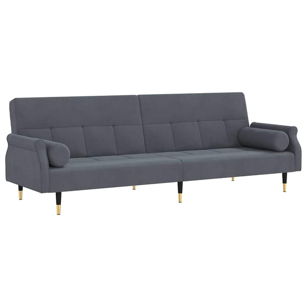 Schlafsofa Dunkelgrau Samt mit Kissen