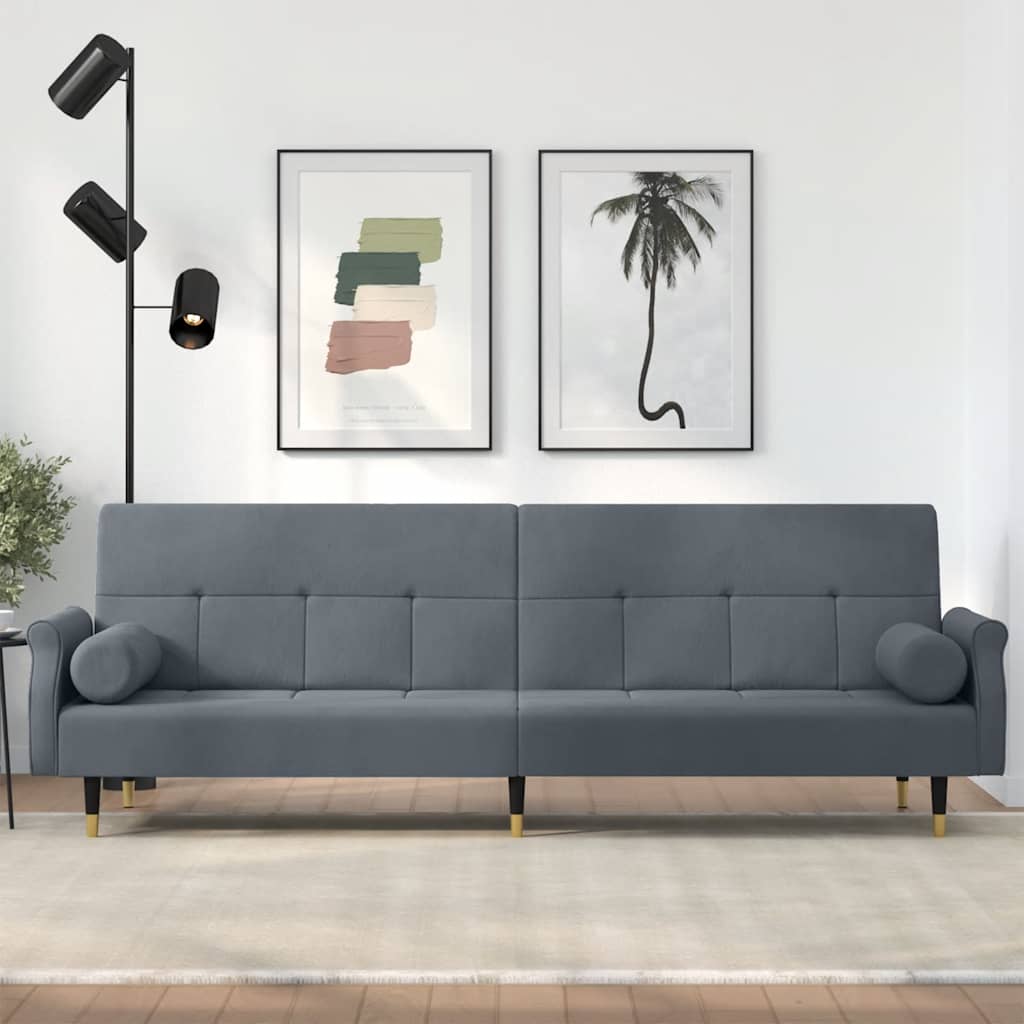 Schlafsofa Dunkelgrau Samt mit Kissen