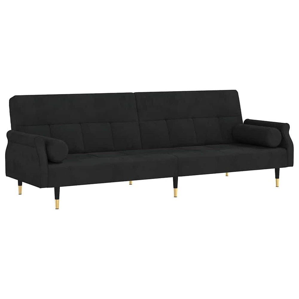 Schlafsofa Schwarz Samt mit Kissen