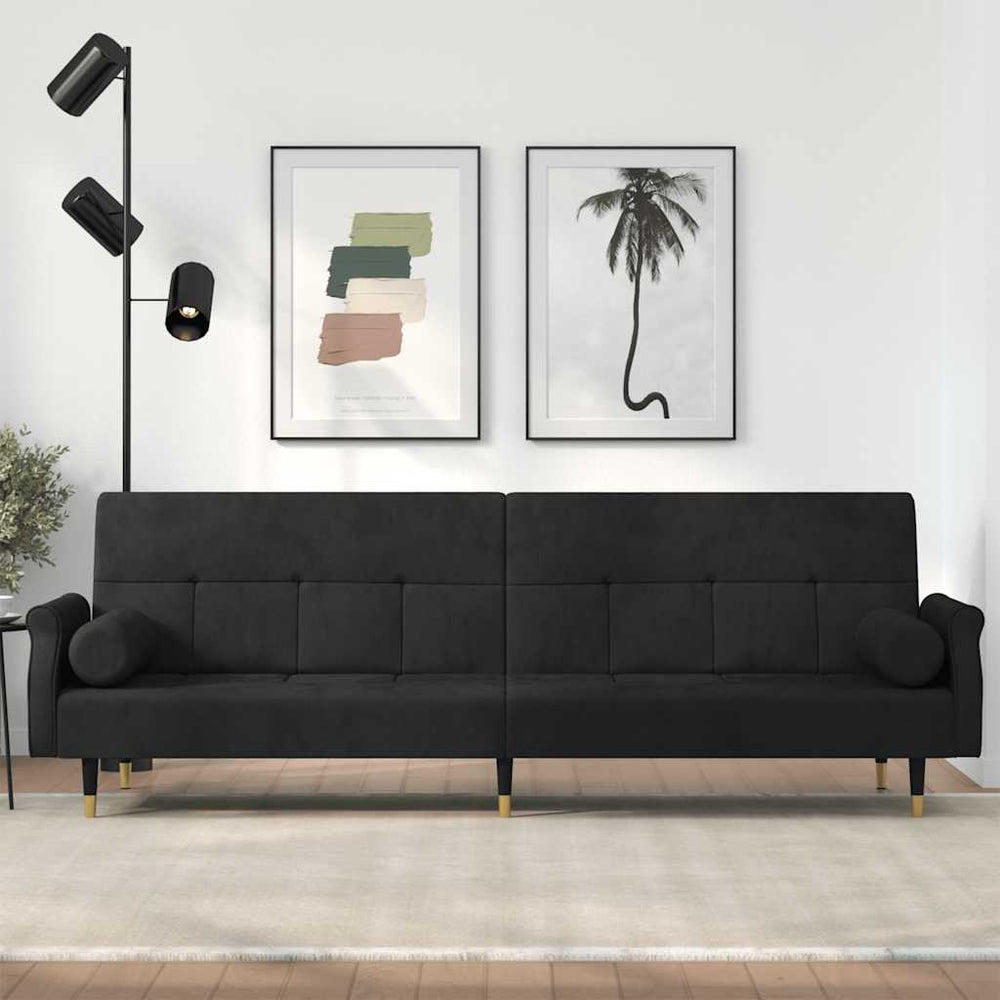 Schlafsofa Schwarz Samt mit Kissen