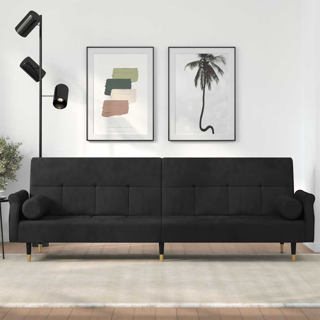 vidaXL Canapé-lit avec coussins Velours noir