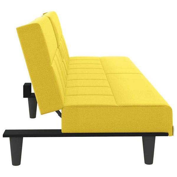 vidaXL Canapé-lit avec porte-gobelets Jaune clair Tissu