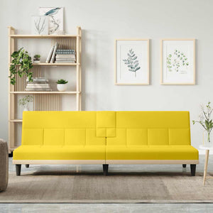 vidaXL Canapé-lit avec porte-gobelets Jaune clair Tissu