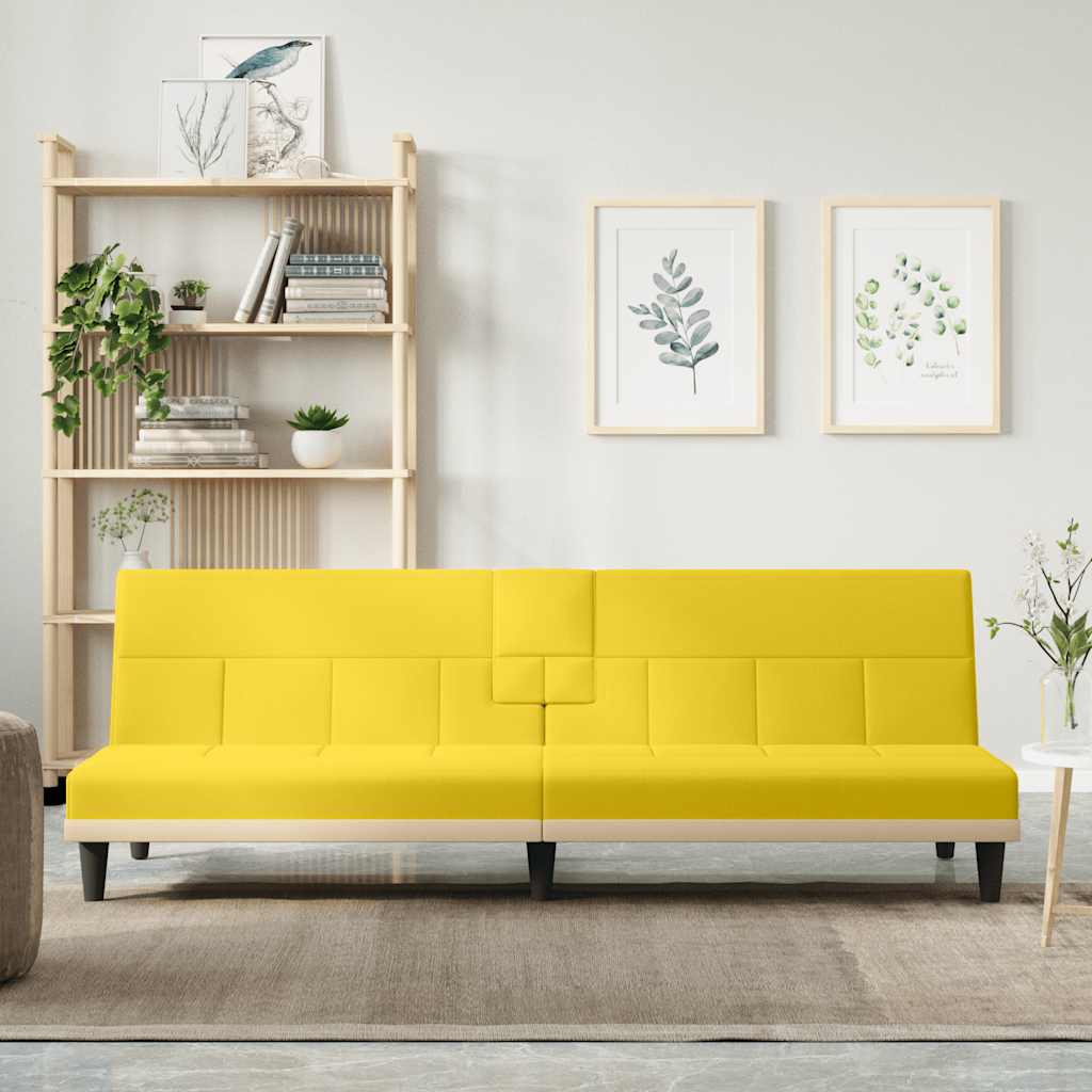 vidaXL Canapé-lit avec porte-gobelets Jaune clair Tissu