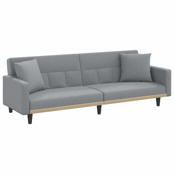 Schlafsofa Hellgrau Stoff mit Kissen