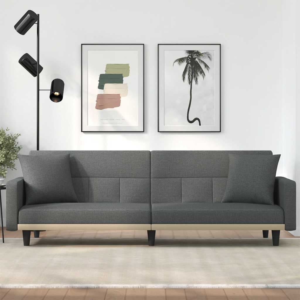 Schlafsofa Dunkelgrau Stoff mit Kissen