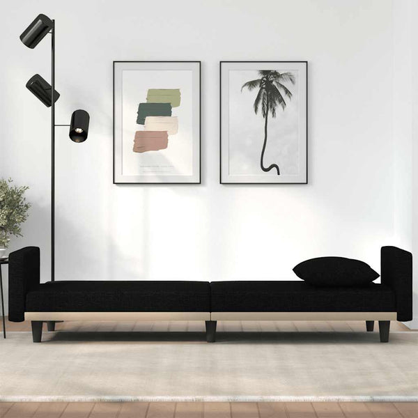 Schlafsofa Schwarz Stoff mit Kissen