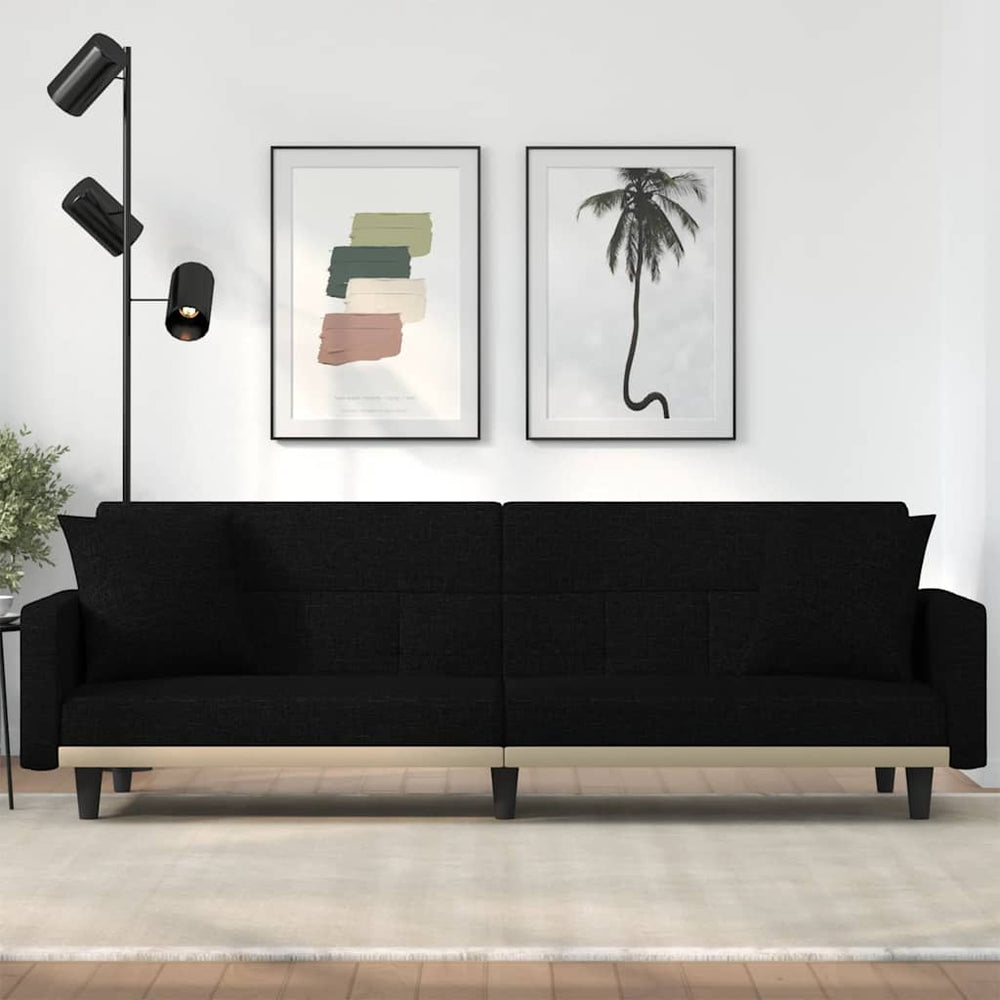 Schlafsofa Schwarz Stoff mit Kissen