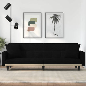 Schlafsofa Schwarz Stoff mit Kissen