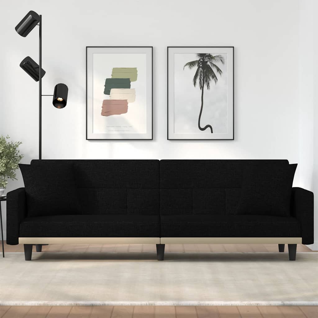 Schlafsofa Schwarz Stoff mit Kissen