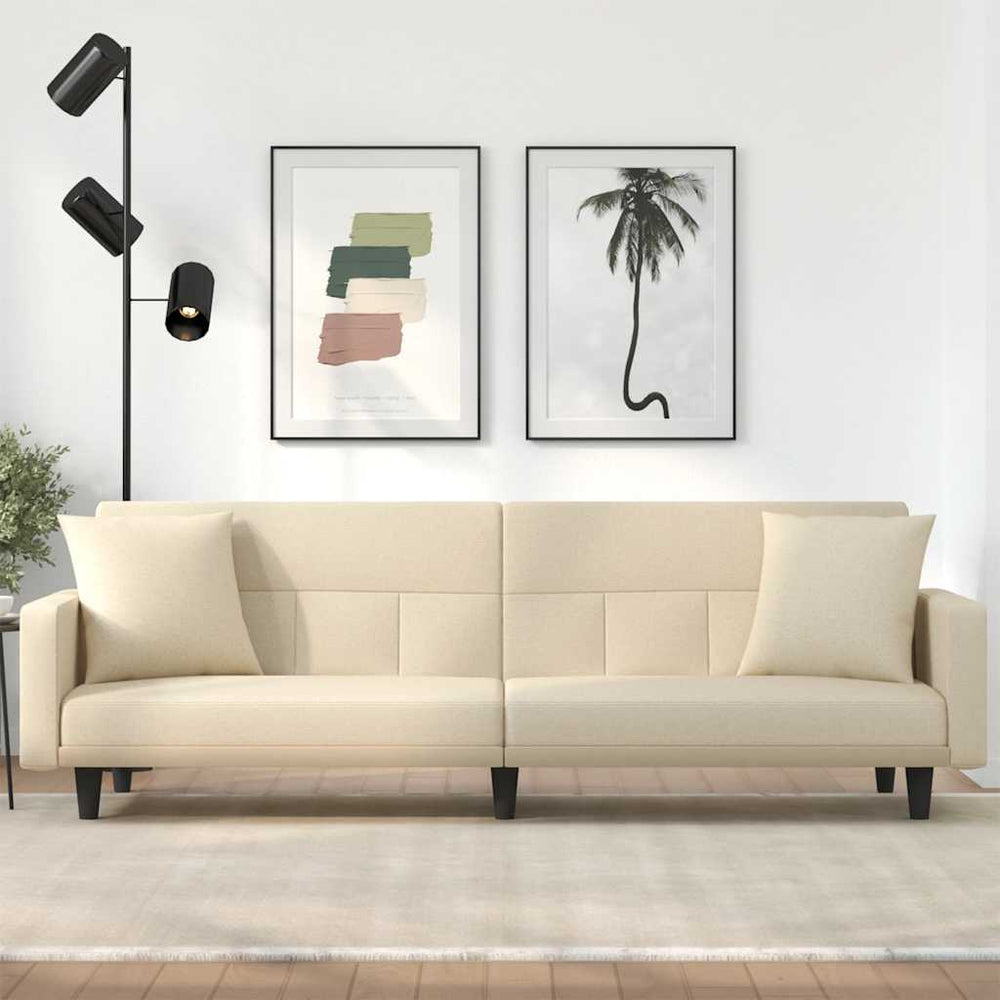 Schlafsofa Creme Stoff mit Kissen