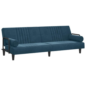 Blaues Samt Schlafsofa mit Armlehnen