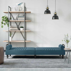 Blaues Samt Schlafsofa mit Armlehnen