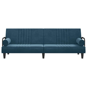 Blaues Samt Schlafsofa mit Armlehnen