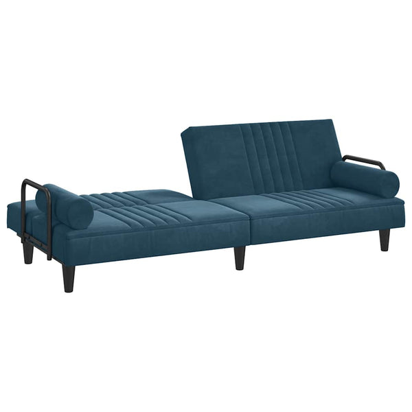 Blaues Samt Schlafsofa mit Armlehnen