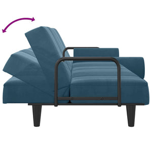 Blaues Samt Schlafsofa mit Armlehnen