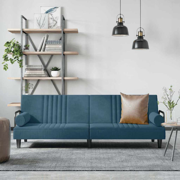 Blaues Samt Schlafsofa mit Armlehnen