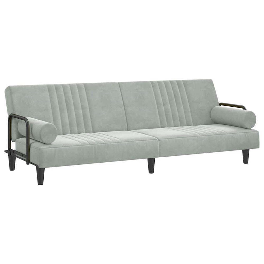 Schlafsofa Hellgrau Samt mit Armlehnen