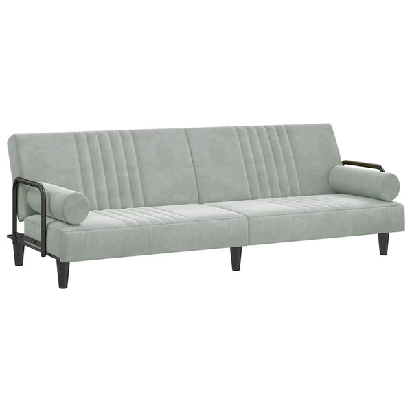 Schlafsofa Hellgrau Samt mit Armlehnen