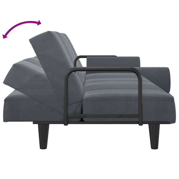 Dunkelgraues Samt Schlafsofa mit Armlehnen