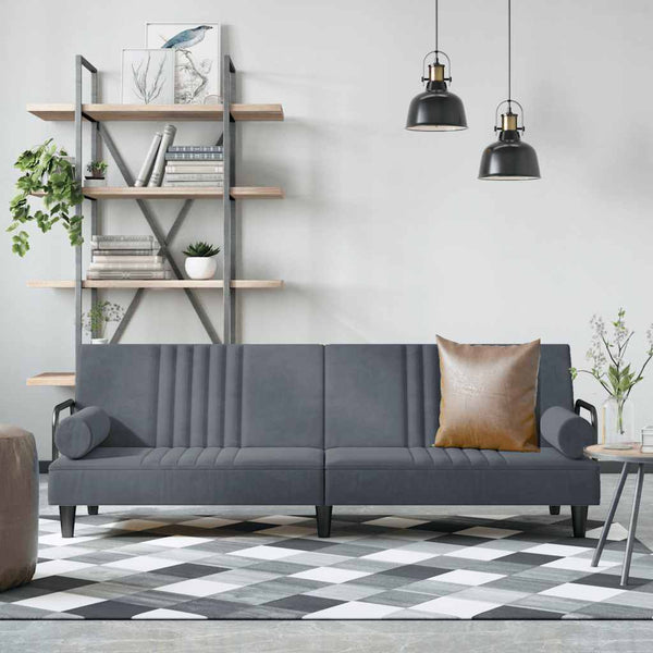 Dunkelgraues Samt Schlafsofa mit Armlehnen