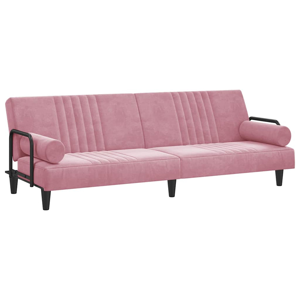 Rosa Samt Schlafsofa mit Armlehnen