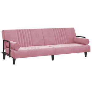 Rosa Samt Schlafsofa mit Armlehnen