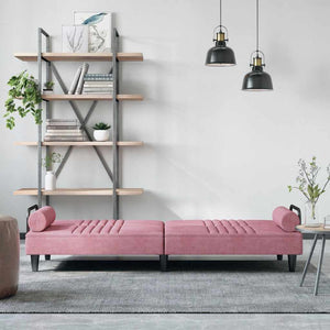 Rosa Samt Schlafsofa mit Armlehnen