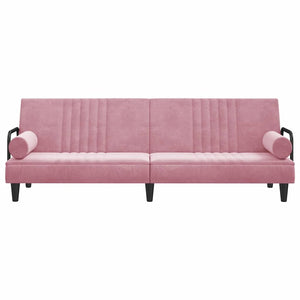 Rosa Samt Schlafsofa mit Armlehnen