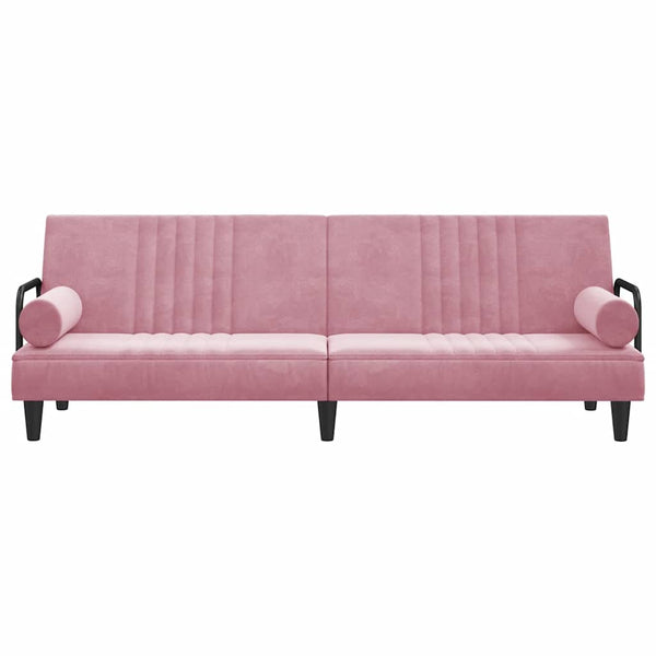 Rosa Samt Schlafsofa mit Armlehnen