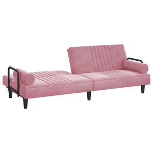 Rosa Samt Schlafsofa mit Armlehnen