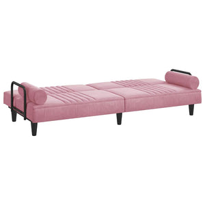 Rosa Samt Schlafsofa mit Armlehnen