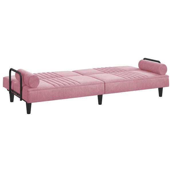 Rosa Samt Schlafsofa mit Armlehnen