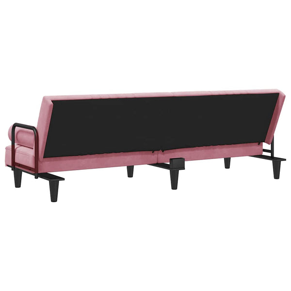 Rosa Samt Schlafsofa mit Armlehnen