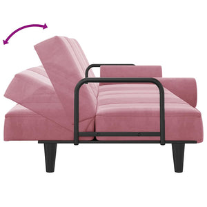 Rosa Samt Schlafsofa mit Armlehnen